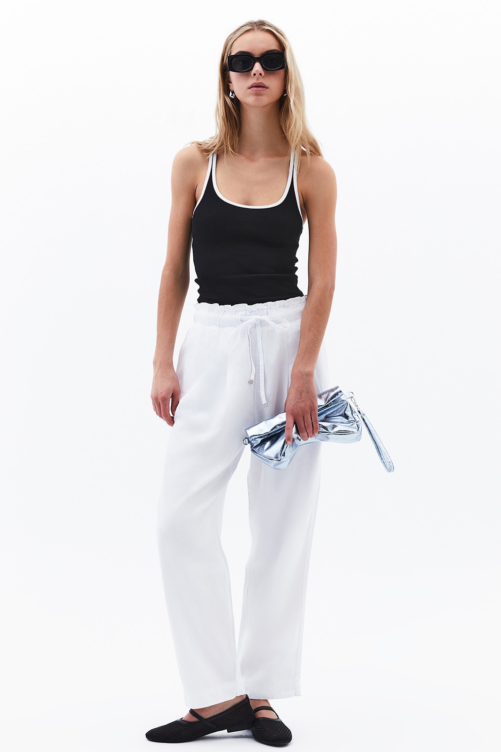 OXXO, Pantaloni relaxed fit din amestec de lyocell cu snur de ajustare in talie, Alb optic, M