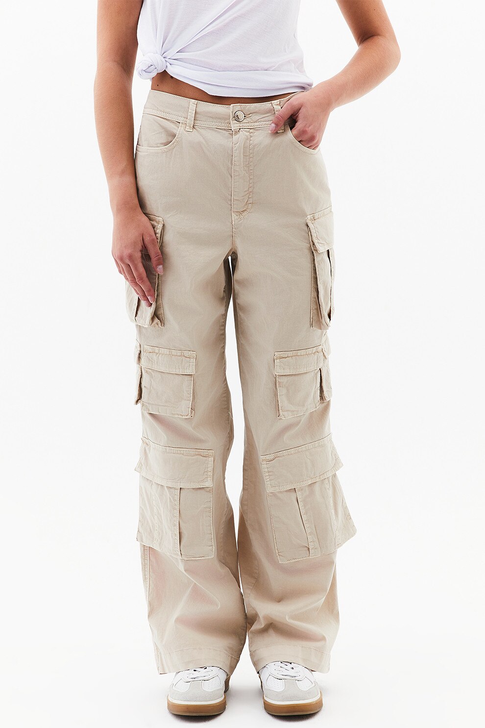 OXXO, Pantaloni cargo cu talie medie, Bej deschis, 36