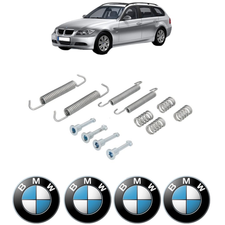 Set accesorii frana, pentru frana de mana BMW Seria 3 Touring (E91) 320 d 177 CP din 2007 - 2010, Bosch, 4x Stickere auto cu BMW
