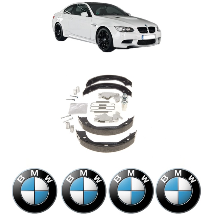 Set tamburi frana, pentru frana de mana BMW Seria 3 Coupe (E92) 320 d xDrive 163 CP din 2008 - 2013, Bosch, 4x Stickere auto cu BMW