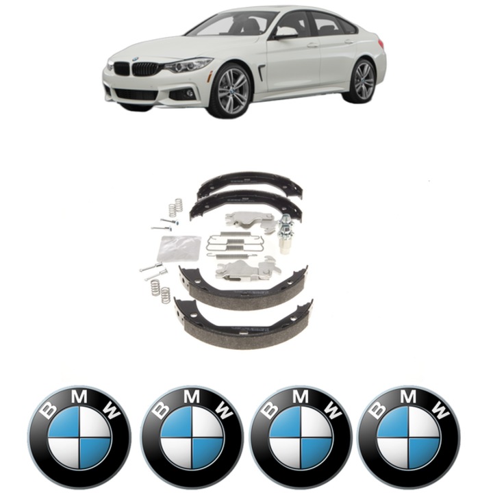 Set tamburi frana, pentru frana de mana BMW Seria 3 Gran Turismo (F34) 320 d 163 CP din 2013 - 2018, Bosch, 4x Stickere auto cu BMW