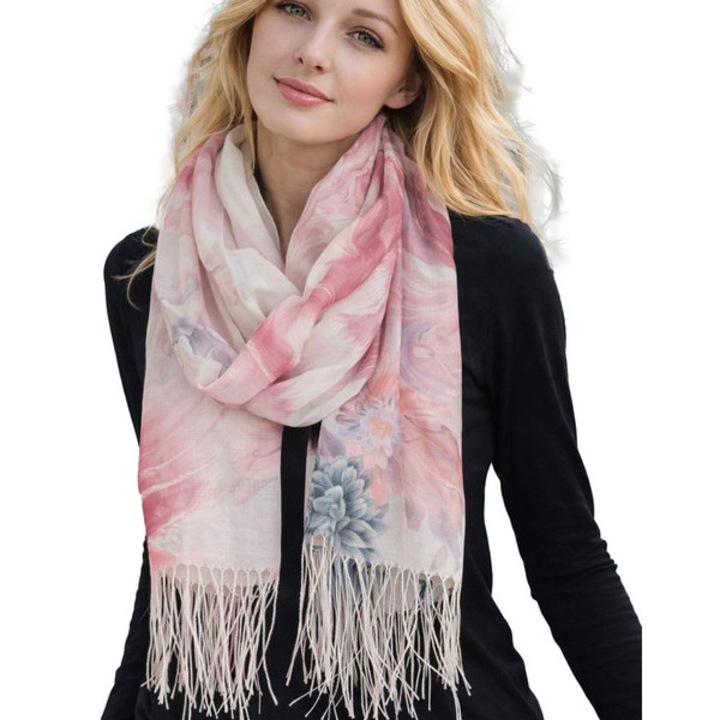 Sal Rosu Elegant 180x70 cm – Esarfa Florala Estompata, Usor de Purtat, 100% Poliester-Agrafka unisize