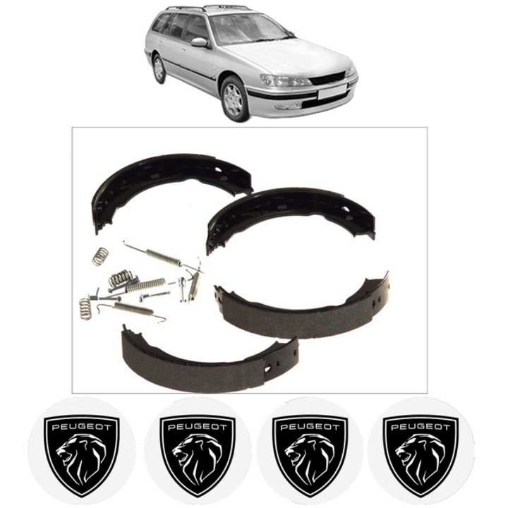 Set tamburi frana, pentru frana de mana PEUGEOT 406 Break (8E/F) 2.0 HDI 90 90 CP din 1999 - 2004, Bosch, 4x Stickere auto cu PEUGEOT