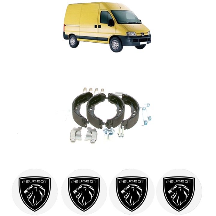 Set tamburi frana, pentru frana de mana PEUGEOT BOXER Van 2.2 HDi 120 120 CP din 2006 - 2016, Bosch, 4x Stickere auto cu PEUGEOT