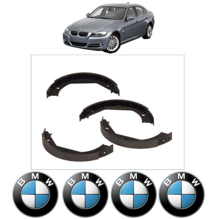 Set tamburi frana, pentru frana de mana BMW Seria 3 (E90) 320 d xDrive 163 CP din 2008 - 2011, Bosch, 4x Stickere auto cu BMW