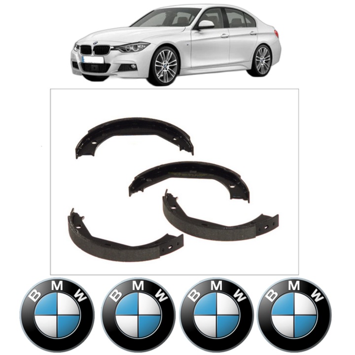 Set tamburi frana, pentru frana de mana BMW Seria 3 (F30, F80) 320 d 163 CP din 2011 - 2018, Bosch, 4x Stickere auto cu BMW