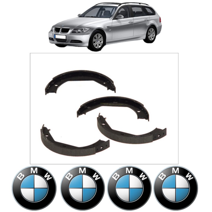Set tamburi frana, pentru frana de mana BMW Seria 3 Touring (E91) 320 d 163 CP din 2005 - 2012, Bosch, 4x Stickere auto cu BMW