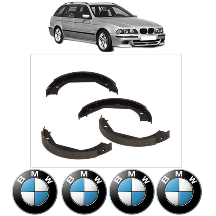 Set tamburi frana, pentru frana de mana BMW Seria 5 Touring (E39) 525 tds 143 CP din 1997 - 2004, Bosch, 4x Stickere auto cu BMW