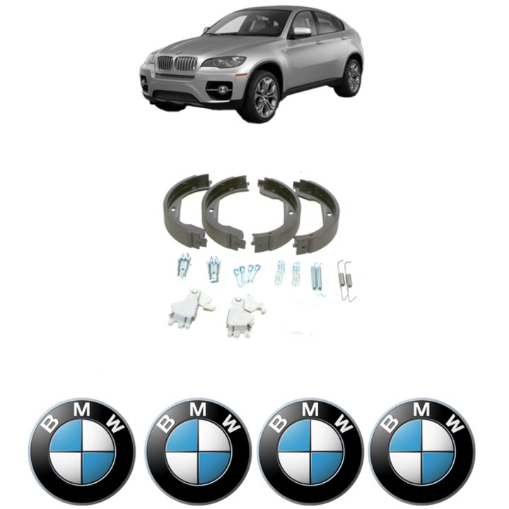 Set tamburi frana, pentru frana de mana BMW Seria X6 (E71, E72) xDrive 35 i 305 CP din 2008 - 2014, Bosch, 4x Stickere auto cu BMW