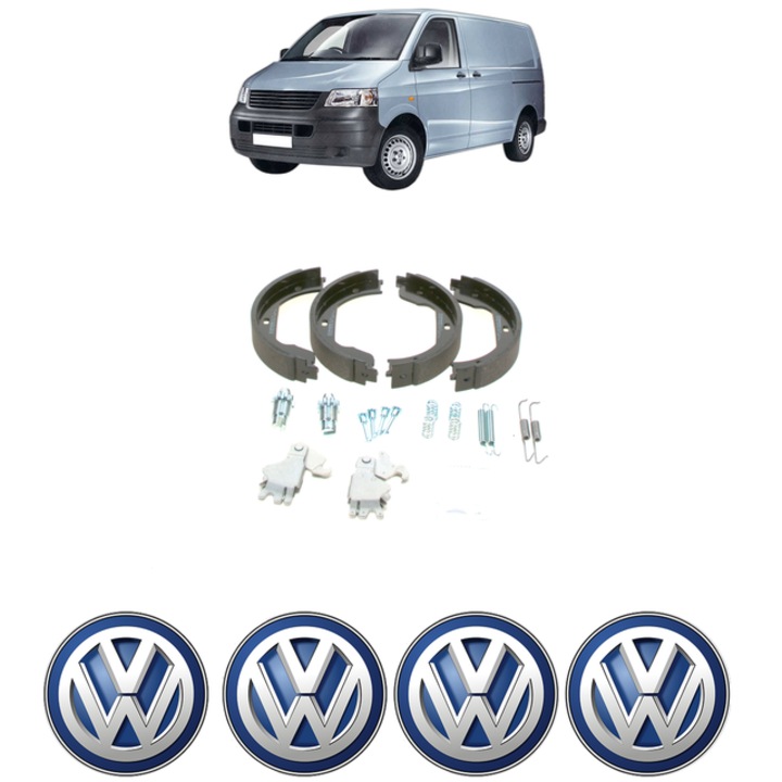 Set tamburi frana, pentru frana de mana Volkswagen TRANSPORTER T5 Van (7HA, 7HH, 7EA, 7EH) 1.9 TDI 85 CP din 2003 - 2009, Bosch, 4x Stickere auto cu Volkswagen