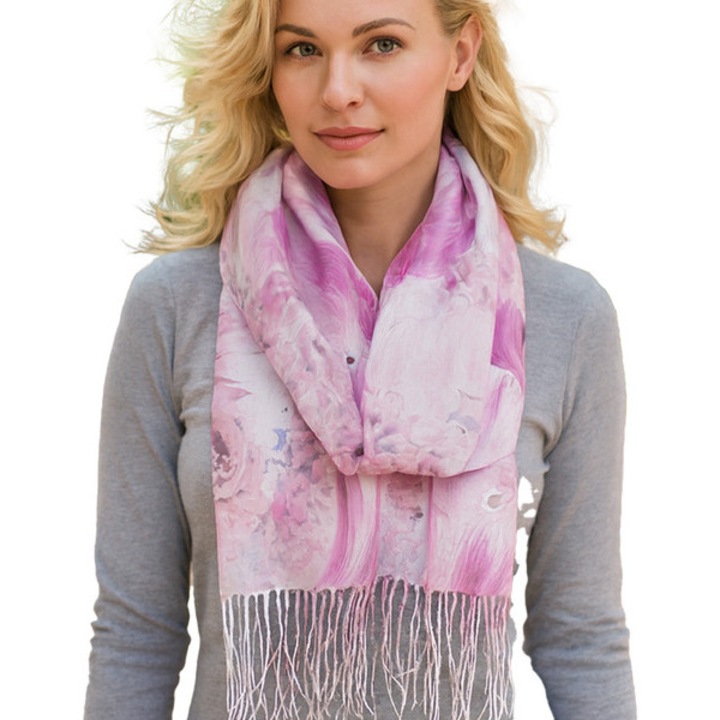 Sal Roz Elegant 180x70 cm – Esarfa Florala Estompata, Usor de Purtat, 100% Poliester-Agrafka unisize