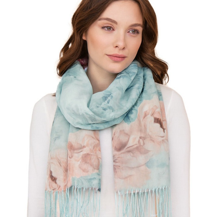 Sal Verde Elegant 180x70 cm – Esarfa Florala Estompata, Usor de Purtat, 100% Poliester-Agrafka unisize