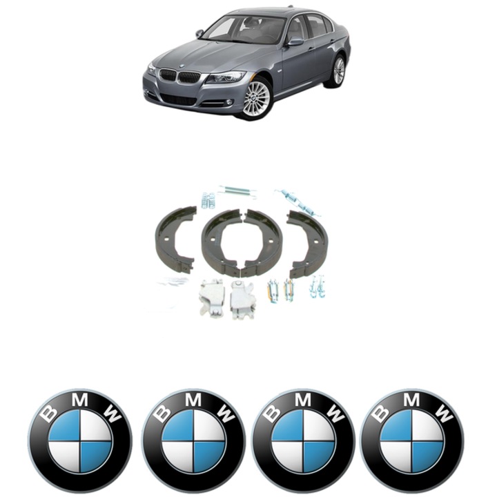 Set tamburi frana, pentru frana de mana BMW Seria 3 (E90) 320 d 163 CP din 2004 - 2011, Bosch, 4x Stickere auto cu BMW