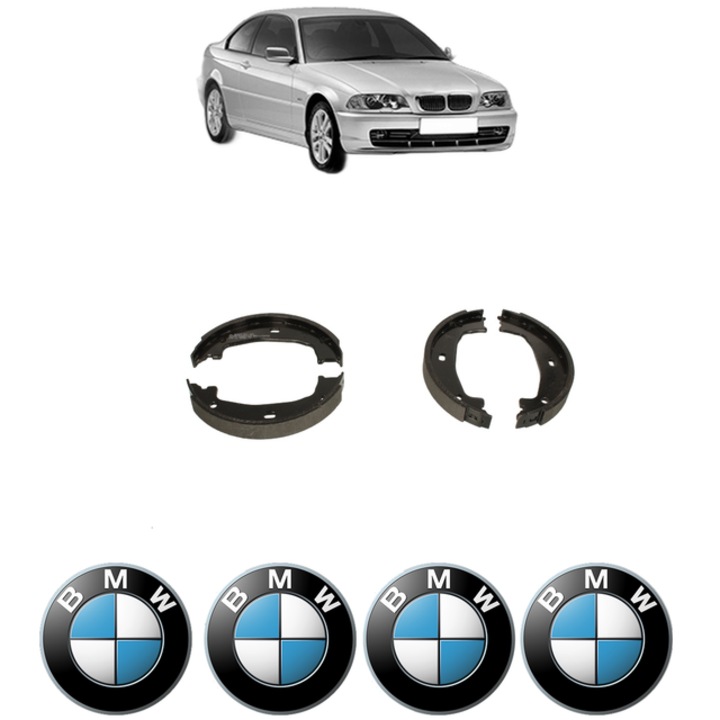 Set tamburi frana, pentru frana de mana BMW Seria 3 (E46) 320 i 150 CP din 1998 - 2000, Bosch, 4x Stickere auto cu BMW