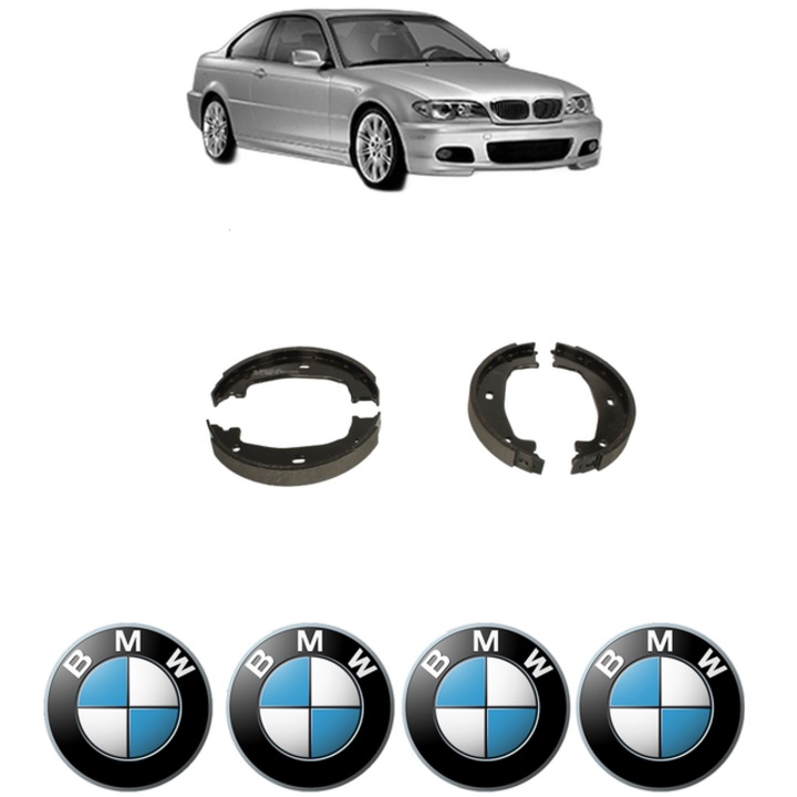 Set tamburi frana, pentru frana de mana BMW Seria 3 Coupe (E46) 320 Ci 163 CP din 2000 - 2006, Bosch, 4x Stickere auto cu BMW