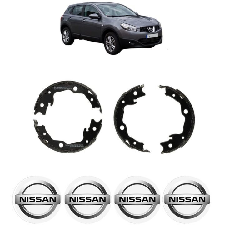 Set tamburi frana, pentru frana de mana NISSAN QASHQAI I VAN (J10) 1.6 CVTC 117 CP din 2013 - 2014, Bosch, 4x Stickere auto cu NISSAN
