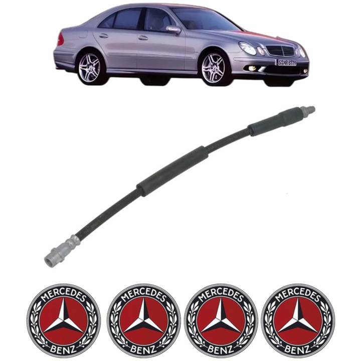 Furtun frana Fata Dreapta / Stanga MERCEDES-BENZ E-CLASS (W211) E 200 CDI (211.007) 136 CP din 2006 - 2008, 4x Stickere auto cu MERCEDES-BENZ