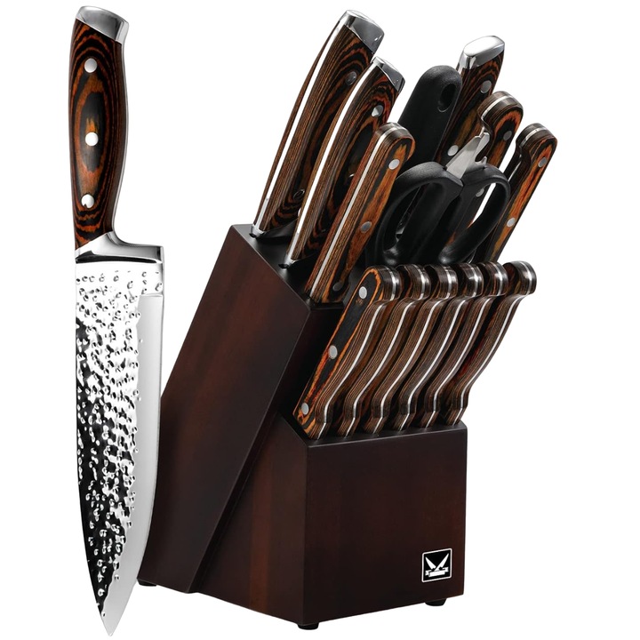 Set cutite de bucatarie cu suport - Maro