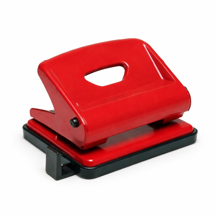 Метален перфоратор Scholz 8 см, капацитет 25 листа, 2 дупки, професионален офис перфоратор, червен