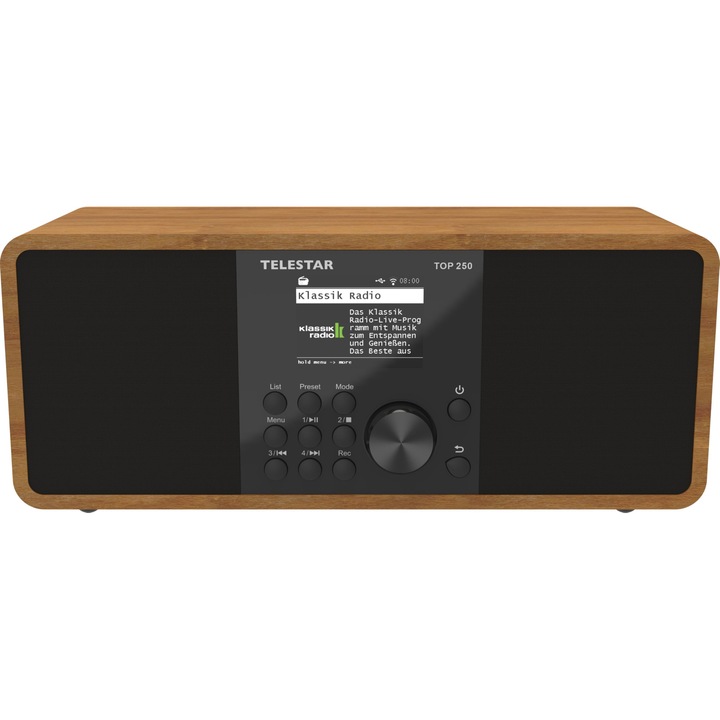 TELESTAR TOP 250 – Radio DAB+/Internet (stereo, 2 × 10 wati, functie de streaming si transmisie audio Bluetooth, inregistrare USB, sistem de avertizare de urgenta, control aplicatie) – lemn