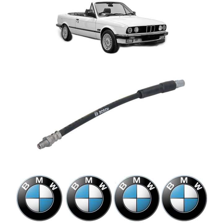 Furtun frana Fata Dreapta / Stanga BMW Seria 3 Convertible (E30) 320 i 126 CP din 1987 - 1993, 4x Stickere auto cu BMW