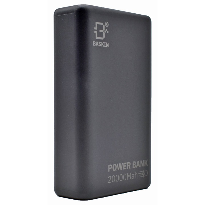 Baskin PB-003 hordozható akkumulátor 20.000mAh, 22.5W gyorstöltés, LED kijelző, USB-A, USB-C, Lightning típusú, fekete