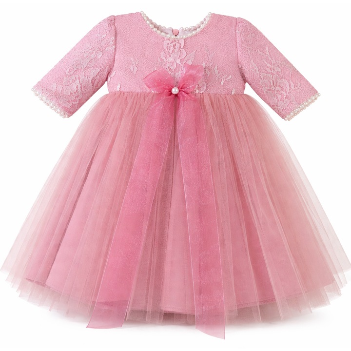 Rochita botez roz cu maneca lunga, 0-3 luni