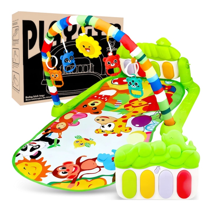 Saltea Educativa Interactiva pentru Bebelusi cu Pian Muzical si Jucarii, 76x60 cm, Verde