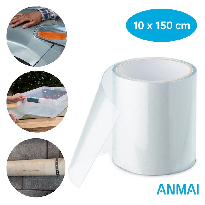 Banda de Etansare Super Adeziva Cauciucata, Impermeabila, Anmai, Reparare Instanta Sub Apa & Uscat, Pentru Tevi, Acoperis, Piscine, Recipiente, Rezistenta la UV, 150x10cm, Transparent​