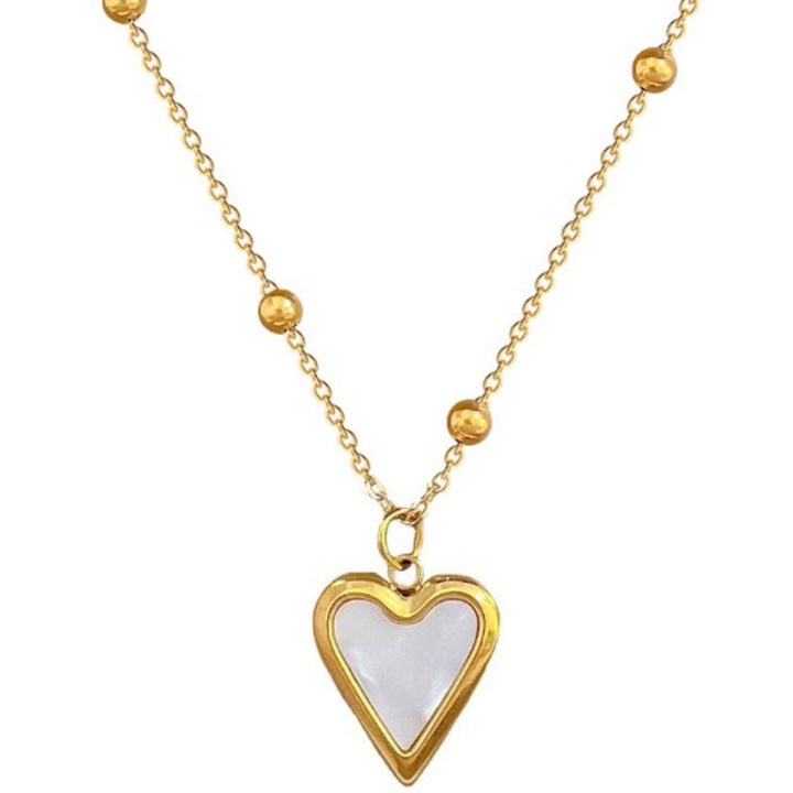 Lantisor de gat cu pandantiv in forma de inima, 40cm + 5cm, din otel inoxidabil 316L, placat cu aur de 18k, fara nichel, set