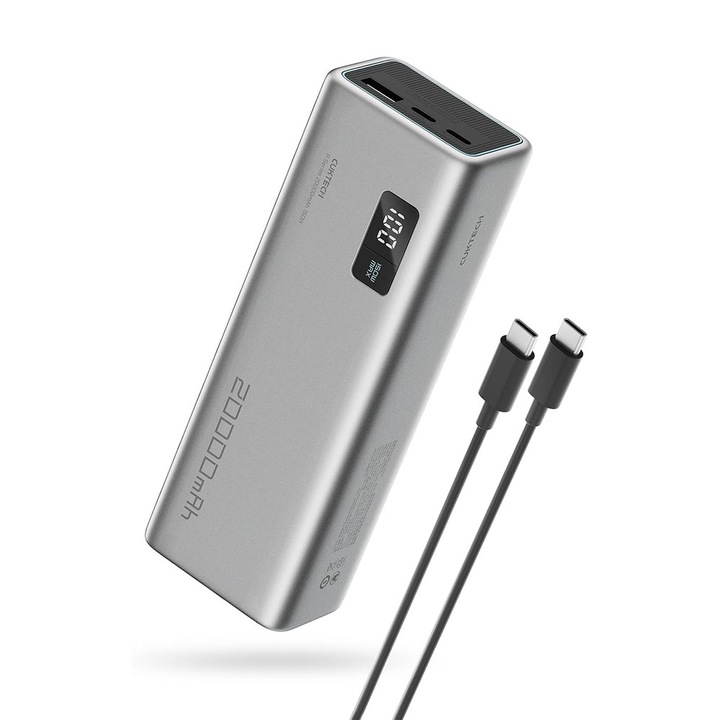 Baterie externa portabila Cuktech P Plus Series No. 15, 20000 mAh, 150W, 2x USB-C, 1x USB-A, Quick Charging, Gri