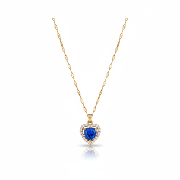 Colier din inox auriu cu pandantiv in forma de inima rosii, 40cm + 5cm ajustare