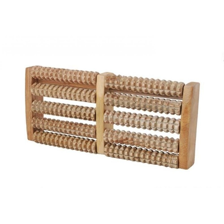 Rola Masaj Presopunctura, ORTOSAN®, Rola Masaj Picioare Din Lemn Cu 10 Role Reflexoterapie, Rola Masaj Presopunctura Pentru Talpi Si Circulatie, Rola Masaj Dubla Pentru Relaxare Si Stimulare Puncte Reflexe, 26.5x12 cm, Lemn