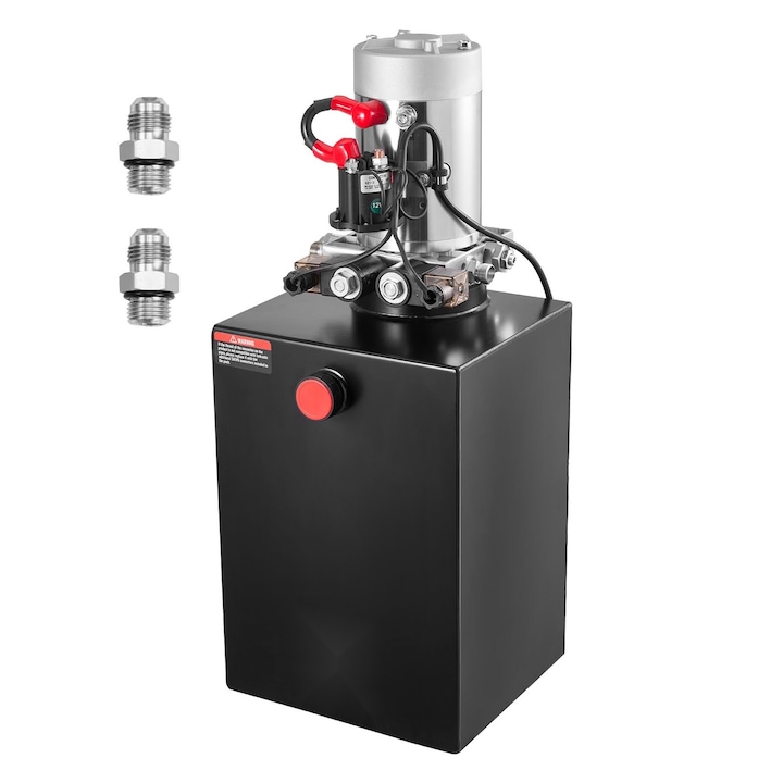 Grup hidraulic 20 L, Pompa hidraulica 12V dublu efect pentru remorca basculabila, Presiune max. 22 MPa, Debit 3, 4 L/min, Rezervor metalic