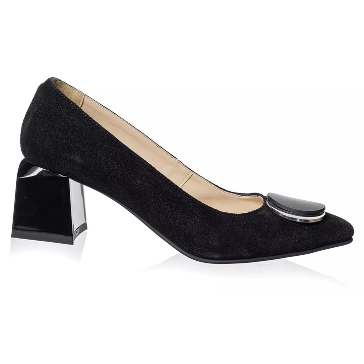 Pantofi dama din piele naturala -NEGRU ANTILOPA- A33 NA, Negru