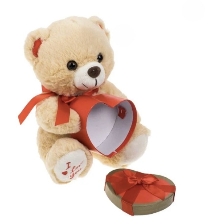 Ursulet de Plus Bej in Cutie Cadou Inima 25cm