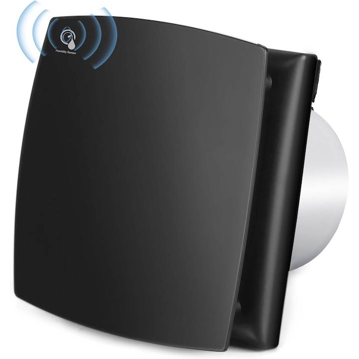 Ventilator baie de 150 mm cu senzor de umiditate si temporizator, functionare silentioasa, consum redus de energie, negru
