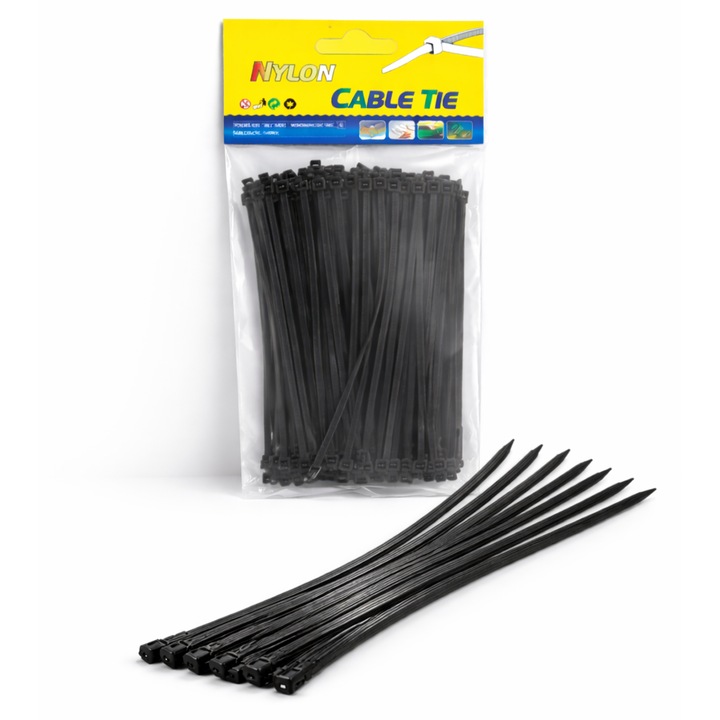 Set coliere din plastic, soricei, 3.0 * 200 mm, aplicatii multiple, 100 buc, Negre, AVI-4475N 200 mm