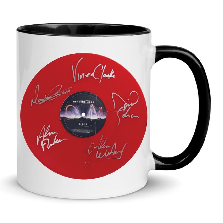 Cana Depeche Mode, ceramica, 330ml, alb cu negru, ergonomic, set