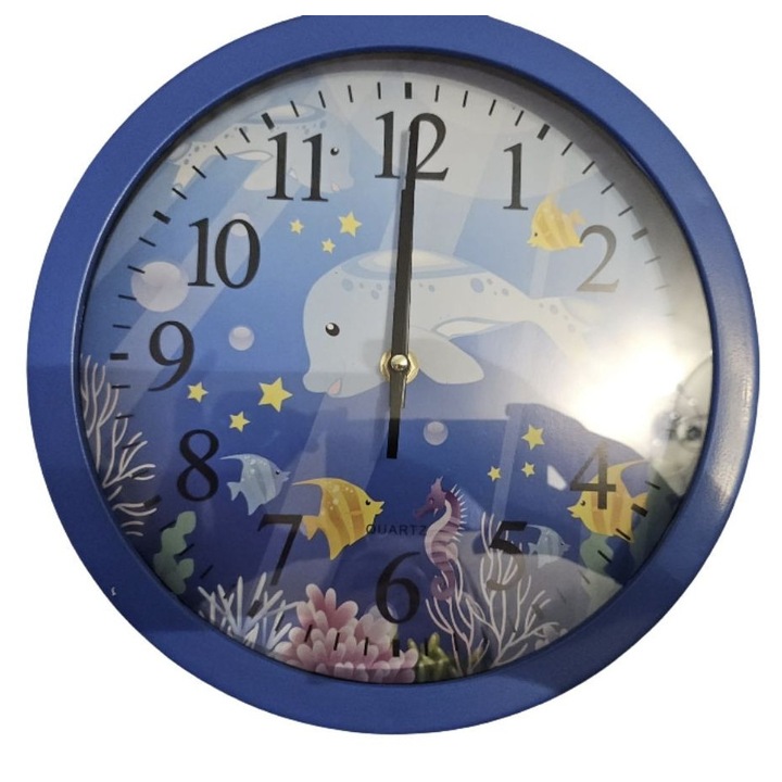 Ceas de perete pentru copii cu tematica marina, albastru – Decor educativ pentru camera copilului