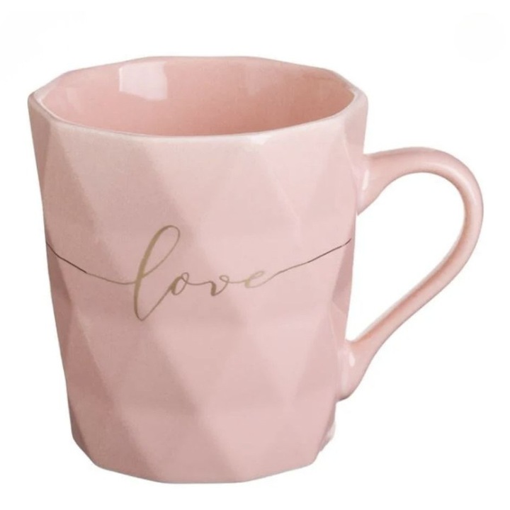 Cana Roz Triunghiuri Reliefate "Love" 360ml