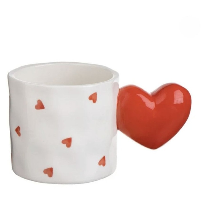 Cana Ceramica Alba cu Maner Inima 350ml - Cadou Ziua Indragostitilor