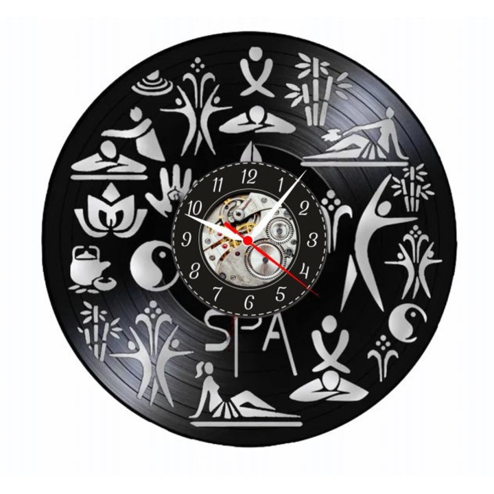 Dekoratív falióra "Ultimate SPA Experience - Harmony & Balance", bakelitlemezből készült (Vinyl Record), Wellness & Szalon design, Fekete, 30 cm