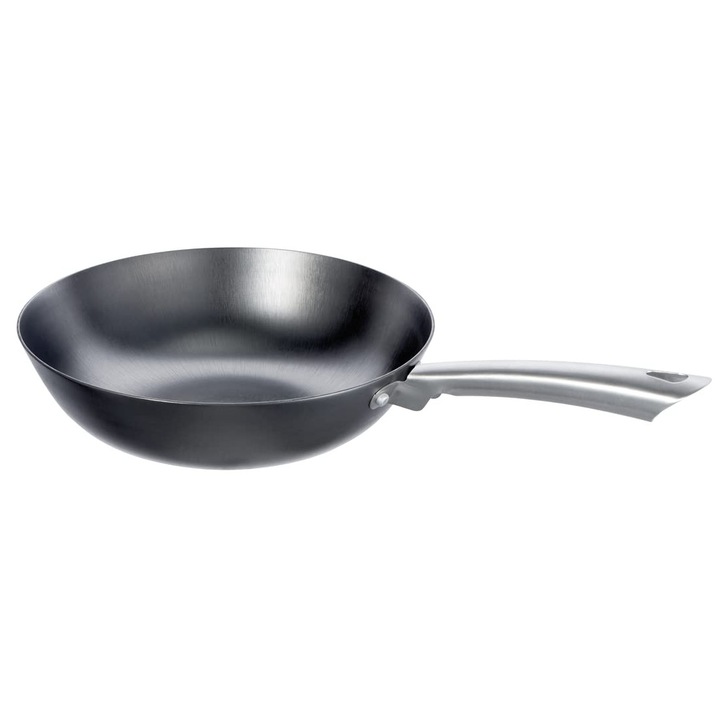 Schulte-Ufer 1460-28 i wok tigaie Iron-Star, tigaie de fier, neacoperit, 28 cm, aproximativ 3, 30 l, negru, argintiu