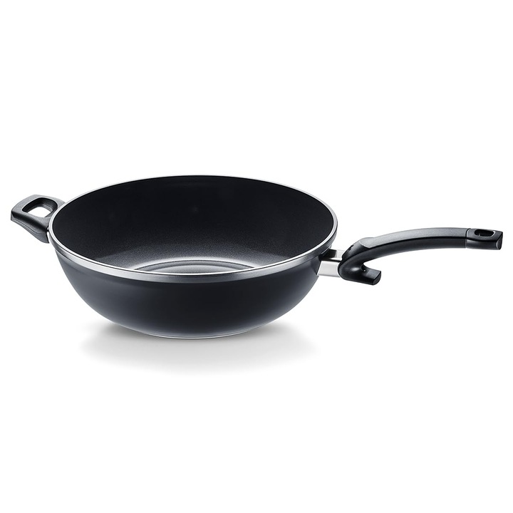 Wok Fissler Ceratal Orbit Black/aluminiu (Ø 32 cm, 6 L) tigaie mare ceramica acoperita antiaderent, margine inalta, Fabricat in Germania, inductie