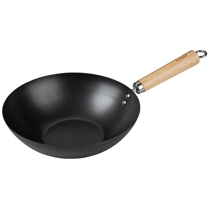 Tigaie wok Fackelmann 26 cm, maner lemn de salcam, negru