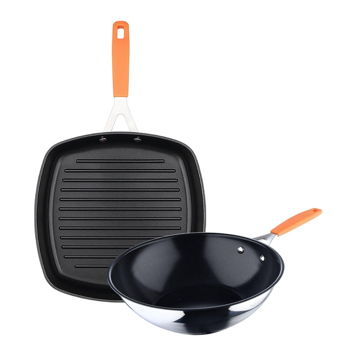 San Ignacio set tigaie 28 x 28 cm + wok Ø28 cm din aluminiu forjat pentru inductie COMPACT