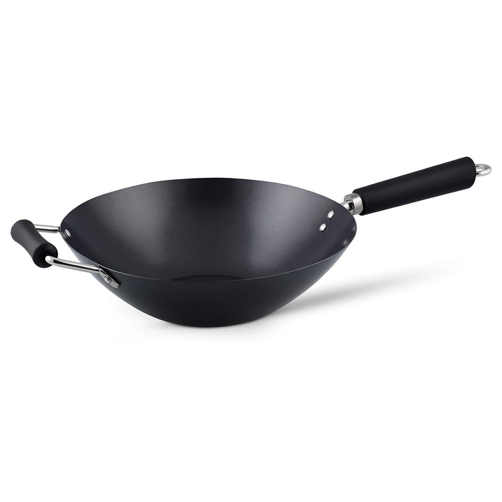 Ken Hom tigaie wok cu inductie din otel carbon de 31 cm cu acoperire antiaderenta, Excelenta, maner rezistent la caldura, se poate masina de spalat vase, garantie 5 ani