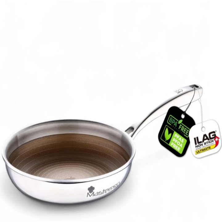 MasterPRO Giro 3 – Tigaie antiaderenta, 24 cm – Cu strat triplu de otel inoxidabil si aluminiu – Cu maner ergonomic – Potrivit pentru toate tipurile de sobe