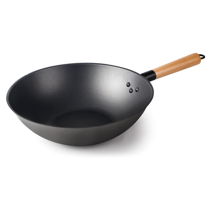 LACOR, 66128, Wok Rustic, wok din fier 100% natural, cu strat antiaderent in trei straturi, fara PFOA, maner ergonomic, potrivit pentru toate tipurile de bucatarie, Ø28 cm, grosime 0, 9 mm